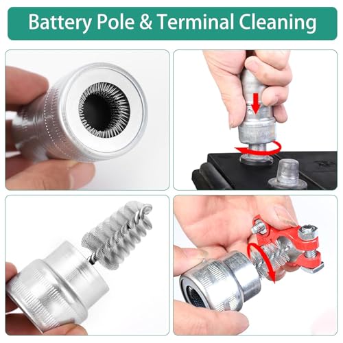Image of Battery Terminal Cleaner Kit, Battery Terminal Brush & 4 in 1 Copper Tubing Brush & 2pcs Anti-Corrosion Fiber Washers (Black & Red)