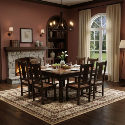 Image of APRODZ Solid Sheesham Wood Dining Table Set of 8 Seater Dinner Dinning Table with 8 Chair for Dining Furniture for Living Room Home Hotel Office Self Assembly (Brown Walnut Finish)