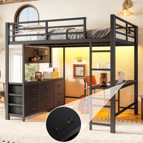 Image of Bellemave Full Size Loft Bed Frame with Desk and Storage Drawers,Black