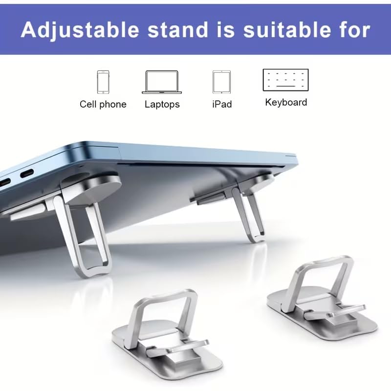 Laptop Stand Zinc Alloy Two-Speed Adjustable Portable Folding Notebook Holder Height Riser for Office Travel Home Cooling Silvery — view 6