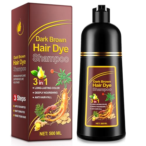 Brown Hair Dye Shampoo 3 en 1,Champú para tinte de pelo castaño oscuro, Hair Color, Champú de Color Para el Cabello Instantáneo,champú para tinte de pelo natural y duradero para hombres y mujeres