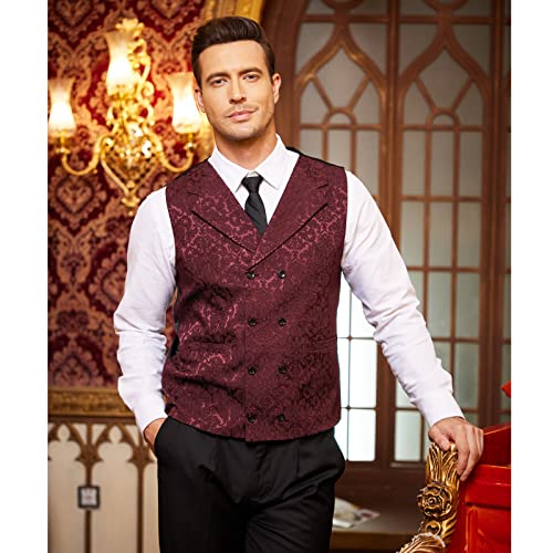 COOFANDY Mens Victorian Vest Steampunk Double Breasted Suit Vest Slim Fit Brocade Paisley Floral Waistcoat4