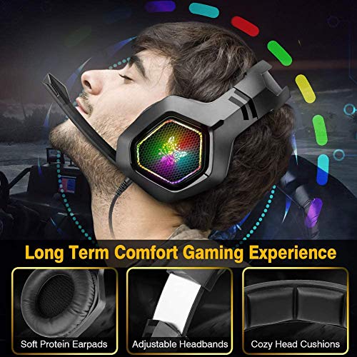 OniKuma K10, koptelefoon, professionele gaming headset, compatibel met PC, Mac, PS4, Xbox, tablet, ledlicht, RGB, ruisonderdrukking - Afbeelding 7