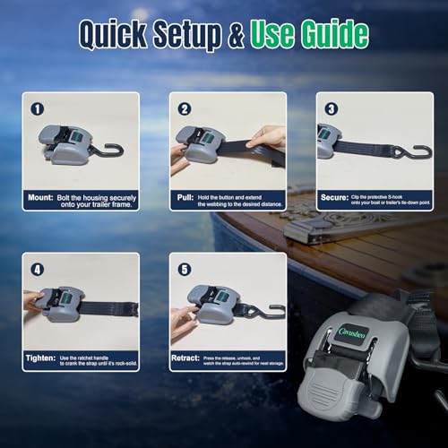 2Pack Retractable Boat Transom Tie Down Straps 2" x 43" 2500 lbs Strength | Heavy Duty Trailer Ratchet Straps,Corrosion Resistant for Saltwater,Marine Use - Image 6