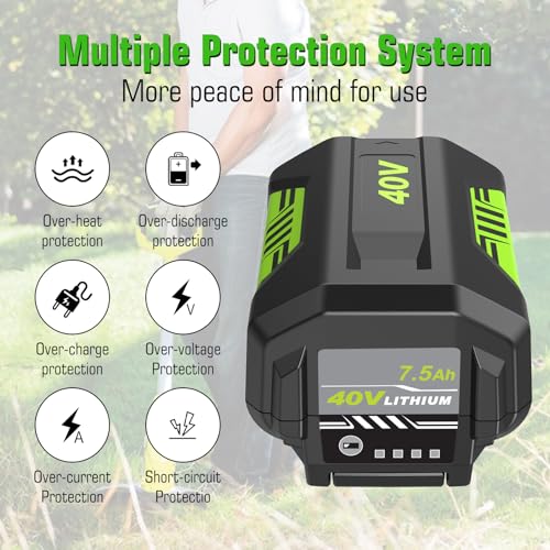 Image of 2Pack 7500mAh Batteries and OP401 Charger Replacement for Ryobi 40V Battery and Charger Compatible with Ryobi 40Volt Battery OP40261 OP40404 OP40501 OP40602 OP4075A Power Tools