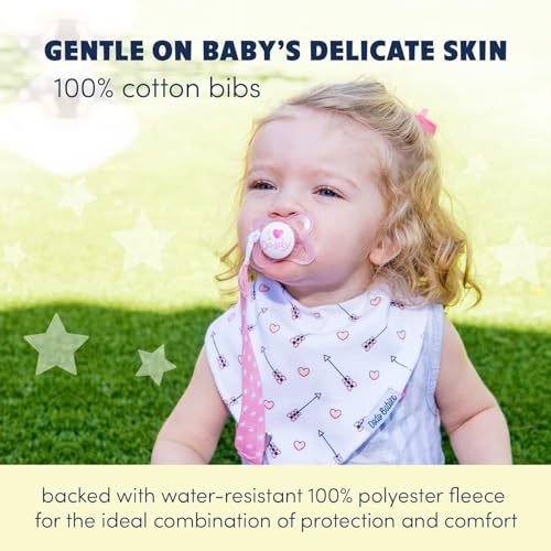 Image of Dodo Babies Bandana Drool Bib Set - Soft Cotton & Polyester Fleece Lining for Baby Drool Bib - Adjustable Snaps & Pacifier Clips - Gift-Ready for Baby Shower - 8 Pieces, Pink /White /Grey, 3-24 Months