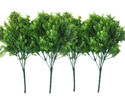LOVENIMEN Artificial Shrubs, Plastic Plants Simulation Fake Bushes Wedding Outdoor Indoor Home Garden Verandah Kitchen Parterre Office Table Centerpieces Arrangements Decoration Green 4pcs