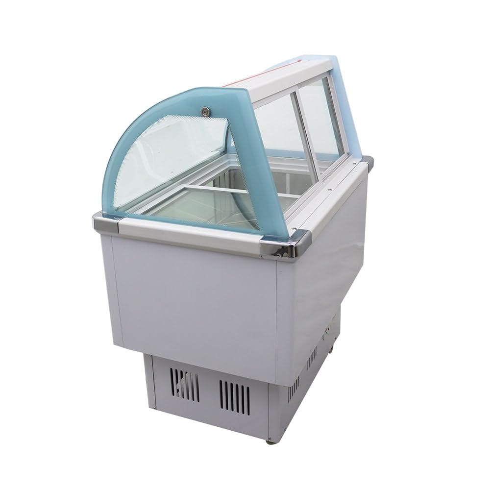 EQCOTWEA Commercial Ice Cream Dipping Cabinet Display Case Gelato Display Freezer 10 Large Displayed Pans with LED Light Catering 220V 136L