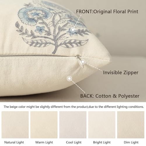 Image of YCOLL Vintage Floral Print Pillow Covers 12x20 Set of 2 Patterned Accent Decorative Cushion Covers Modern Farmhouse Throw Pillow Covers for Sofa Couch Chair Bed Living Room Home Decor, Light Blue