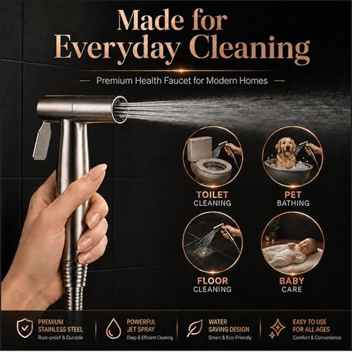 Image of Health Faucet Stainless Steel Handheld Bidet Sprayer | Bathroom Hand Shower | Leakproof, Rust Resistant | Easy Installation | Jet Spray Only