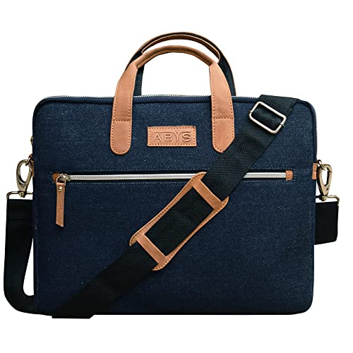 ABYS Blue & Tan Genuine Leather Men & Women Shoulder Bag||Laptop Briefcase up to 14 Inch (DL001BLTN) (B07XK86F7K) Amazon Price History, Amazon Price Tracker