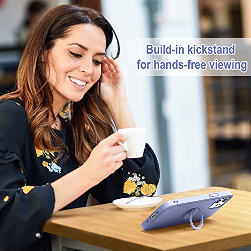 Hython Case For Iphone 12 Case & Iphone 12 Pro Case With Ring Stand, 360° Rotatable Ring Holder Magnetic Kickstand, Shockproof Rubber Protective Phone Case Cover Inner Microfiber Lining, Light Purple #TOP5