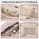 Travel Makeup Bag Women's Large Capacity Cosmetic Portable Organizer Large Opening Waterproof Storage Toiletry Bags Vertical Free-Standing Brush Holder for Easy Access Pink - Image 5