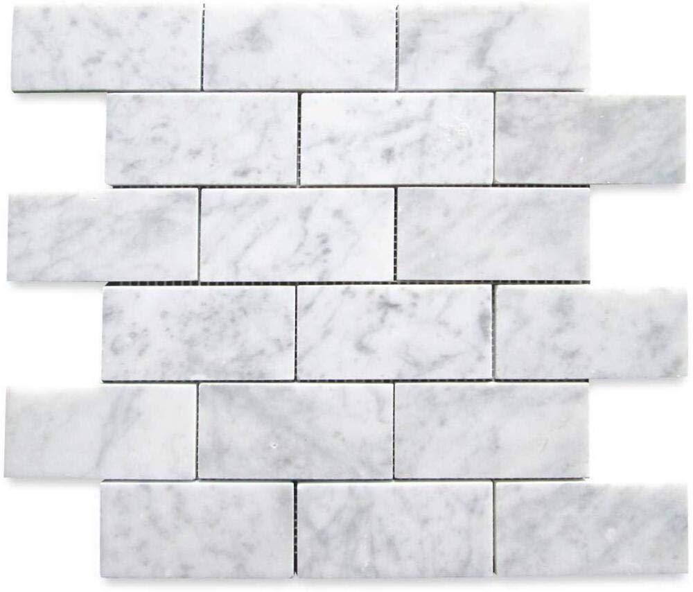 Carrara Marble Italian White Bianco Carrera 2x4 Brick Mosaic Tile Polished