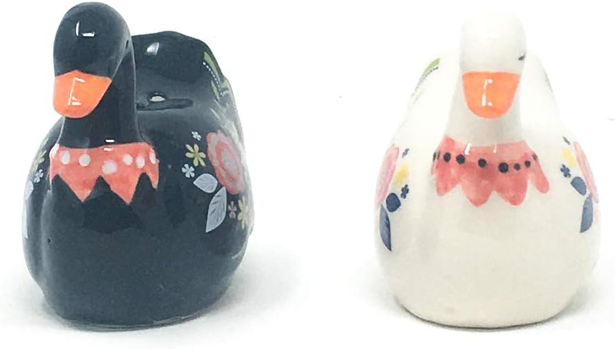 Crazy Clearance Boston Warehouse Salt & Pepper Shakers Folk Swans Hand Painted Ceramic, 2-Piece Set