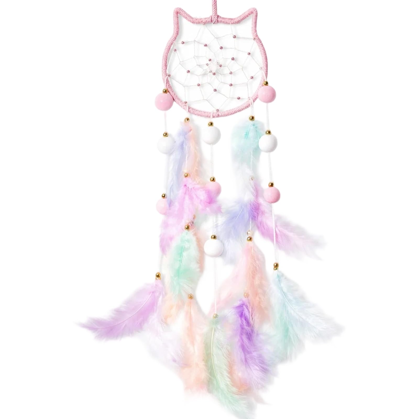Dream Catcher for Girls, Pink Dream Catcher Making Kit, Girls Bedroom Accessories, Colourful Cat Boho Wall Hanging Decor for Bedroom-image-46