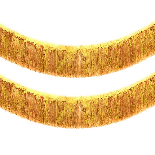 Image of Premium Gold Fringe Tinsel Garland for Party Decorations -4 Layers Thick, 2 Pack | LILF Foil Metallic Tinsel Banner Party Streamers for Wedding Birthday Christmas Decoration Home Hanging Decor