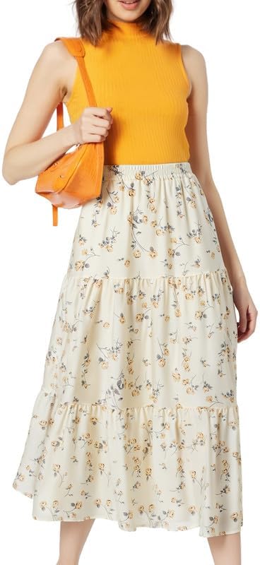 Maxi Skirt Women Summer Boho Flowy Swing Tiered A-Line Fall Elastic High Waist Pleated Ruffle Long Beach Skirt Dress - Image 2