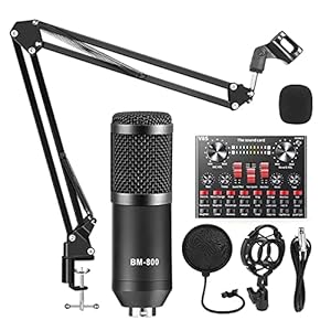 Michellda Condensatormicrofoon, USB-streaming microfoon met dubbellaags akoestisch filter en geluidsadapter…