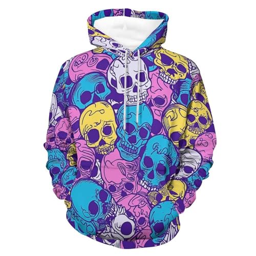 Hoodie Crâne Jaune Bleu Violet Idéal pour Vos Sorties Urbaines Décontractées