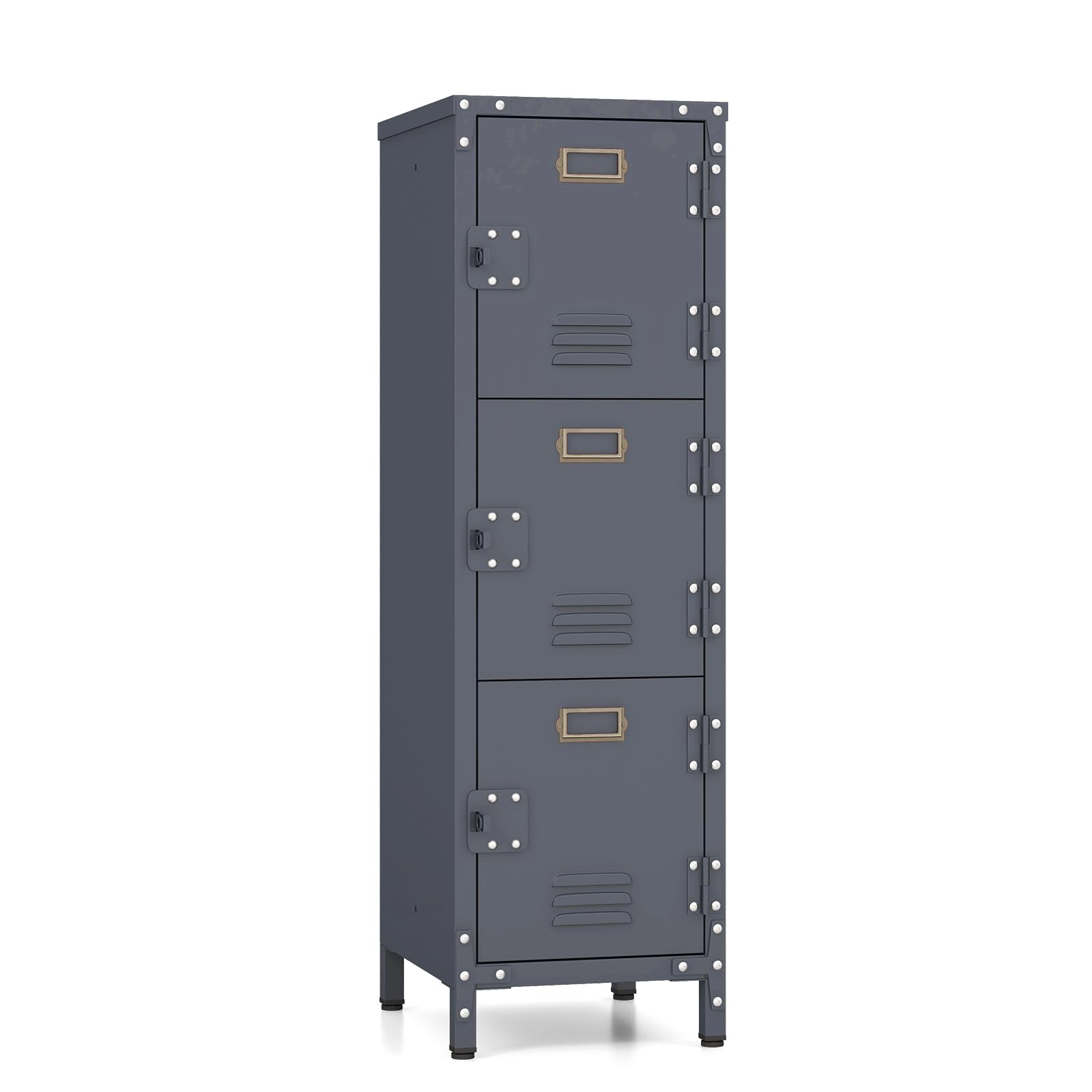 GOPLUS Casier Vestiaire Metallique à 3 Portes Verrouillables, 30x36x100 CM, Armoire Vestiaire Industriel, Combinaison Personnalisé avec Étagère Verticale Empliable, Idéal pour Bureau, École, Garage