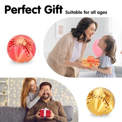 Image of Gear Ball 3D Printed Cube Fidget Toy,Gear Sphere Fidget Toys,Sensory Toys for Stress and Anxiety Relief, Desk Toy Fidget Spinners,Stocking Stuffers for Adults & Kids (Gold Red+Gold, 2.3 Inch)