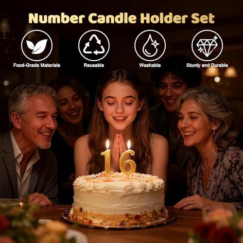 20Pcs Reusable Number Candles Holder Set for Birthday Cakes, Forever Metal Digital Candle Holders Stand - Silver & Gold Cake Topper Decorations for Festival Anniversary Wedding Party - Eco-Friendly — view 2