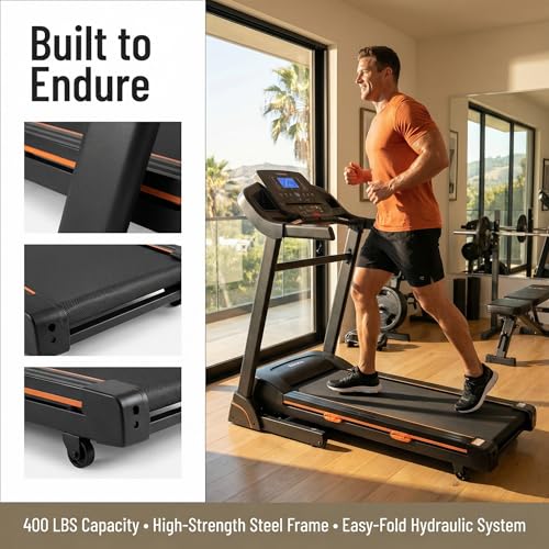 Image of Walking Pad, 3.25HP Foldable Treadmill with 15% Auto Incline & Bluetooth Speakers, 8 Shock Absorbers for Knee Protection, 400 lbs Capacity