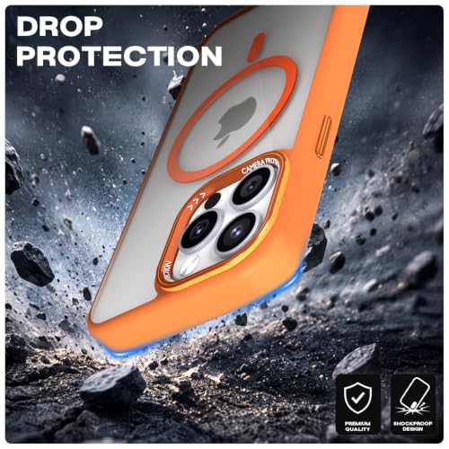 Image of Pikkme Back Cover for iPhone 14 Pro Max | Shockproof | Mag-Safe Compatible | Hard Transparent Back | Premium Raised Camera Protection | Bumper Case (Orange Mag-Safe)