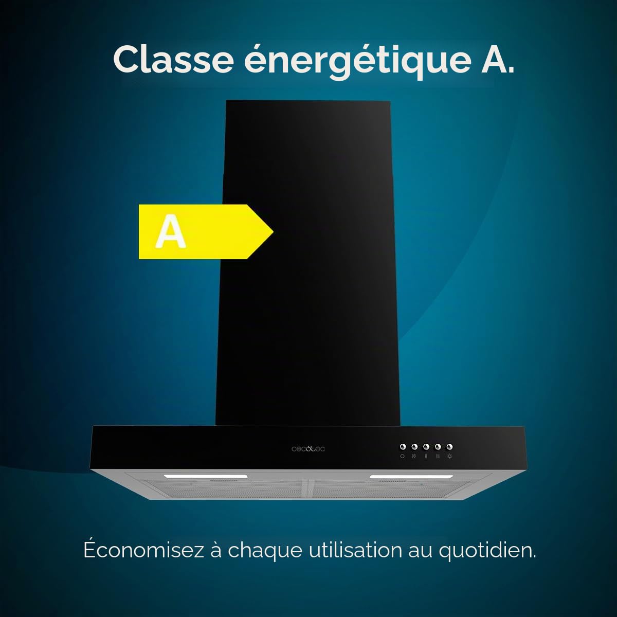 Cecotec Hotte Aspirante 60 cm Type T Bolero Flux TM 606500 Black A. Moteur 165W, Finition en Noir, Aspiration 650m3/h, Contrôle Mécanique, 3 Niveaux de Puissance, Éclairage et Filtre à Charbon