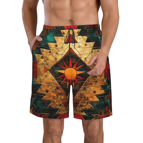 Native American Aztec Tribes Indian Geometric Men's Quick Dry Swim Trunks Surfing Beach Mesh Board Shorts