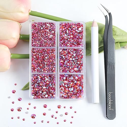 Image of Beadsland 4300pcs Flatback Rhinestones,Orange AB Rhinestone Nail Gems Round Crystal Rhinestones for Crafts, Mixed 6 Sizes with Picking Tweezers and Wax Pencil Kit, SS6-SS20, Hyacinth AB