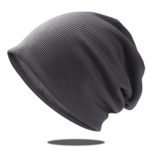 Hongtellor Slouchy Beanie Mütze für Männer und Frauen, Stretch-Kappe, Herren, warm, dick gefüttert, Wintermützen, Dunkelgrau, Einheitsgröße Cover