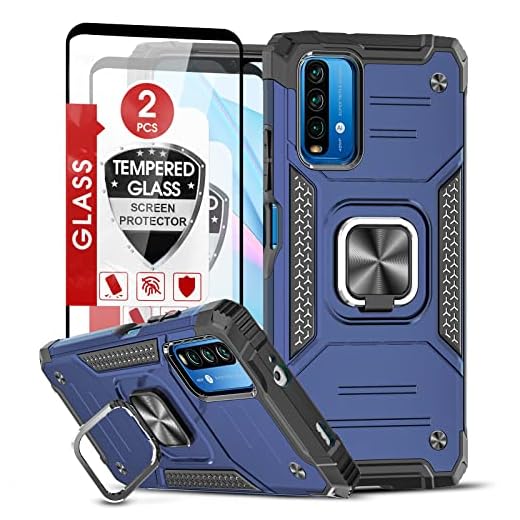 LeYi Coque pour Xiaomi Redmi 9T/Poco M3 avec [2 Verre Trempé], Anneau Support Double Renforcée Défense Armor Intégrale Bumper TPU Silicone Tough PC Antichoc Etui Housse Protection pour Redmi 9T Bleu