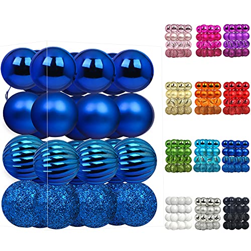 Emopeak 24Pcs Christmas Balls Ornaments for Xmas Christmas Tree - 4 Style Shatterproof Christmas Tree Decorations Hanging Ball for Holiday Wedding Party Decoration (Navy Blue, 1.3"/3.2CM)