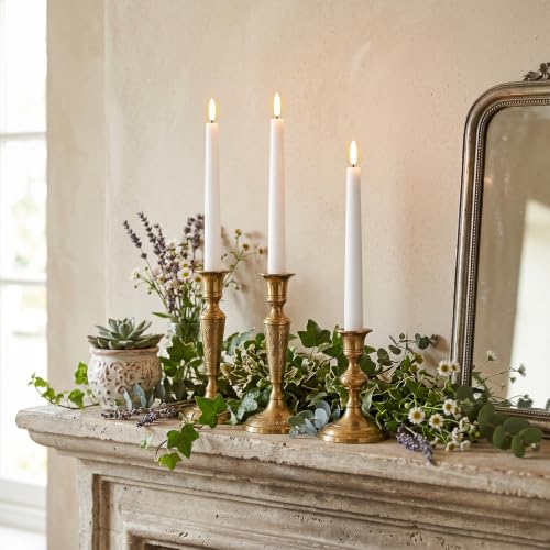 Image of GenSwin Rechargeable Flameless LED Taper Candles Battery Operated 2 Remote | White, 6 Pack, Real Wax 3D Flameless Flickering, 0.78 inch x 9.84 inch, 2 /4 /6 /8H Timer, Candlesticks for Wedding & Holiday Decor