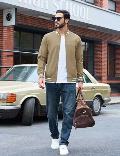 Image of TACVASEN Men's Lightweight Jacket Casual Spring Fall Windbreaker Bomber Zip Up Coat With Pocket | Men jacket, windproof water-resistant fabric, suitable for spring summer and fall, casual commuting wear, travel and hiking.