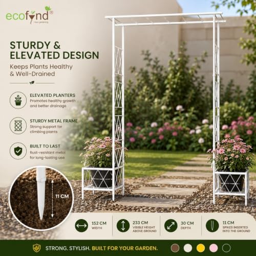Image of ecofynd 8 Feet High x 5 Feet Wide Graden Arch Plant Stand, Metal Arbor Trellis for Climbing Plants, Backdrop Stand for Outdoor Indoor Wedding Lawn Backyard Party Decoration Items, Patio (GARCH002-WHT)
