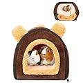 Pantula Warm Guinea Pig Bed House in Spring - Cave Cozy Hamster Rabbit Bed with Emovable Pad , Large Hideout for Guinea Pig Ferret Hedgehog Chinchilla Bearded Dragon Nest, Coffee