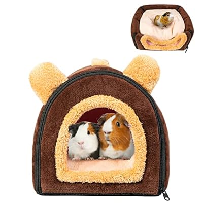 Pantula Warm Guinea Pig Bed House in Spring - Cave Cozy Hamster Rabbit Bed with Emovable Pad , Large Hideout for Guinea Pig Ferret Hedgehog Chinchilla Bearded Dragon Nest, Coffee