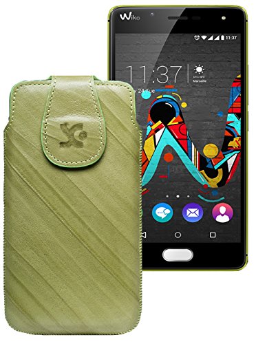Suncase Original Tasche für/Wiko U Feel Lite/Leder Etui Handytasche Ledertasche Schutzhülle Hülle Hülle/in wash-grün