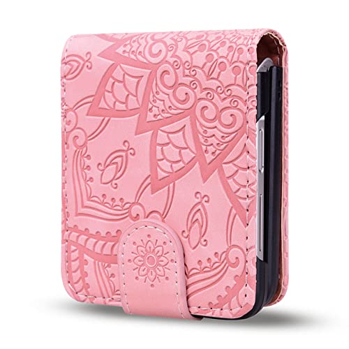 Étui en cuir pour Samsung Galaxy Z Flip 4 et 3 avec porte-cartes rose effet mat