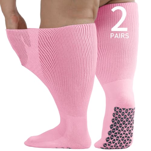 Image of Wide Diabetic Socks for Men Women, Loose Fit for Swollen Feet | Plus Size Extra Long Diabetic Edema Socks, Thick Cushioned Sole, Non-Binding for Lymphedema