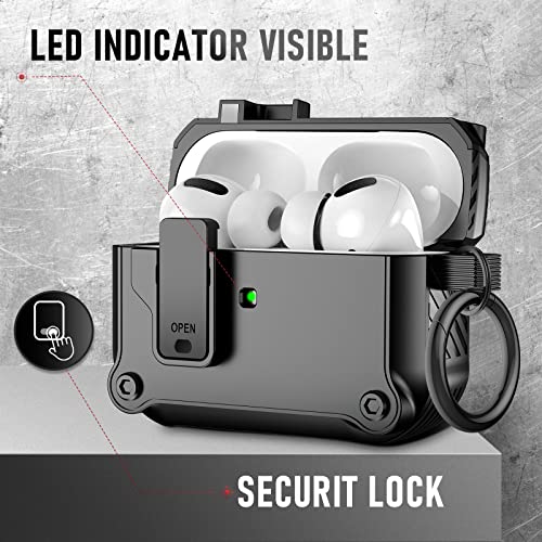 Valkit For Apple Airpods Pro Case Cover With Secure Lock Clip Carbon Fiber Hard Shell Airpod Pro Case With Keychain For Men Women Cool Air Pod Pro Shockproof Protective Case For Airpods Pro 2019,Black #TOP2