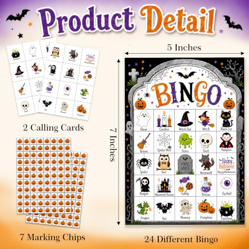 Halloween Bingo Game, 24 Player Party Card Set for Spooky Group Games-2 - image 2