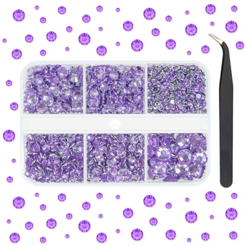 qiipii Amethyst Purple Resin Crystal Rhinestones for Bedazzling Crafting 2mm 3mm 4mm 5mm 6mm Flatback Stones Gems Diamonds for Nails Face Eyes Makeup Tumblers Bottles DIY Crafts Clothes Shoes Phones