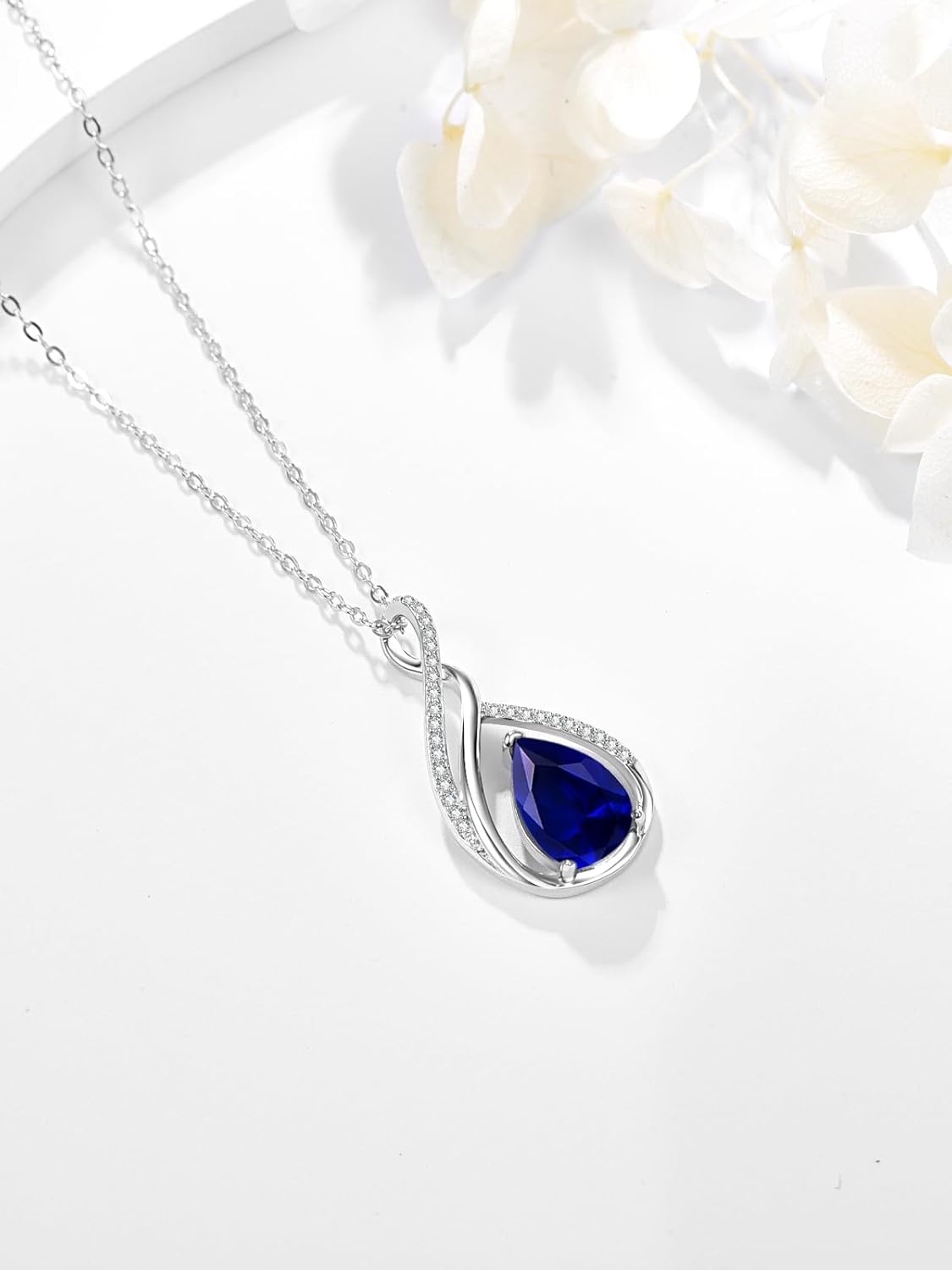 Teardrop Birthstone Necklace for Women 925 Sterling Silver Pear-Shaped Pendant Anniversary Mother's Day Birthday Jewelry Gifts for Her - Image 3