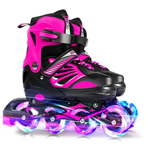 Jiangtao Patins em linha ajustáveis iluminados com rodas iluminadas para crianças e jovens, meninas, meninos, patins em linha,M