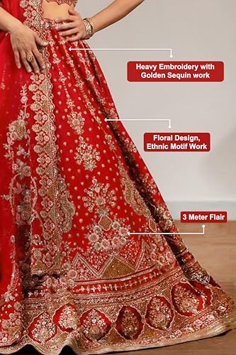 Image of TRENDMALLS Women's Satin Sequin Embroidery Bridal Lehenga Choli with Net Dupatta |Bridal Wedding Lehenga Choli for women
