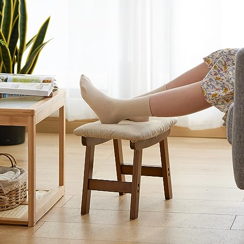 Furshus Foot Stool Ottoman Foot Rest Under Desk,Small Stool for Living Room, Bedroom and Kitchen (Brown Legs - Beige Stool Surface) - Thumbnail 7